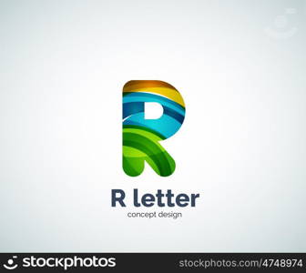 R letter business logo, modern abstract geometric elegant design. Created with waves