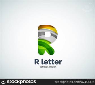 R letter business logo, modern abstract geometric elegant design. Created with waves