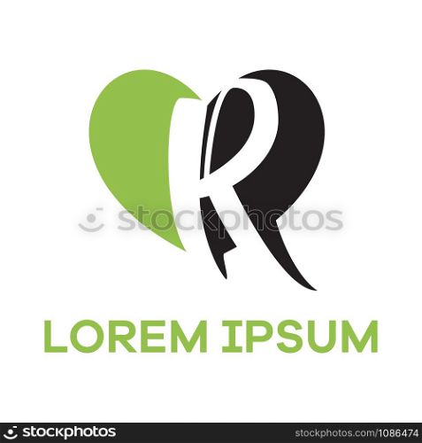 R letter logo design. Letter R in heart shape vector illustration.