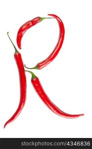 r letter made from chili, with clipping path