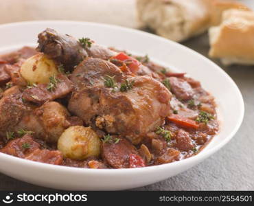 Rabbit Bread Chorizo Stew with Button Onions