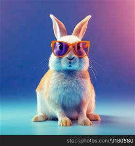 Rabbit in sunglasses. Pop art style neon bunny. Generative AI. Rabbit in sunglasses. Pop art style bunny. Generative AI