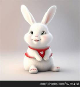 Rabbit sitting and smiling on a White Background AI generated