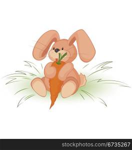 Rabbit with carrot vector illustration on white background.