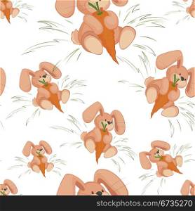 Rabbit with carrot vector illustration on white background seamless pattern