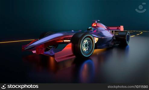 Race Car speeding along highway. Race car with no brand name is designed and modelled by myself. 3D illustration. Race Car speeding along highway