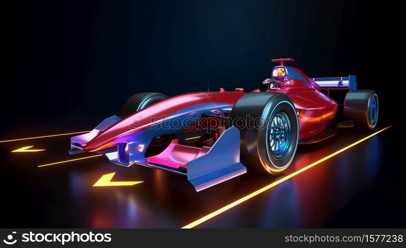 Race Car speeding along. The car with no brand name is designed and modelled by myself. 3D illustration. Race Car speeding along