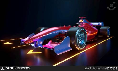 Race Car speeding along. The car with no brand name is designed and modelled by myself. 3D illustration. Race Car speeding along