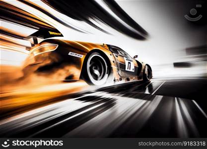 race car, speeding around track during practice run, created with generative ai. race car, speeding around track during practice run