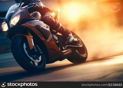 Raceing Extreme athlete Sport motorcycle on race track , Generative Ai