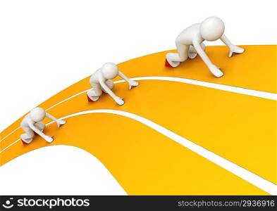 Racetrack runners before the start (3d isolated on white background characters series)