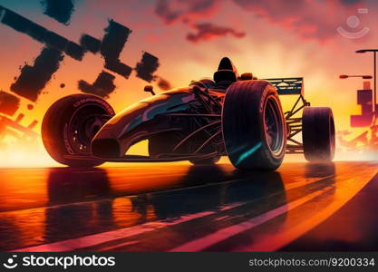 racing car driver. against the backdrop of sunset. Neural network AI generated art. racing car driver. against the backdrop of sunset. Neural network AI generated