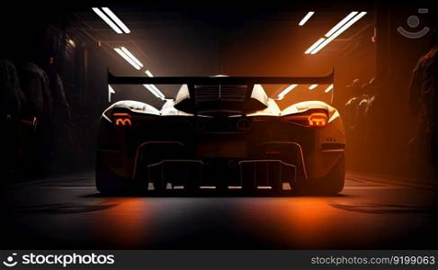 Racing for open-wheel single-seater racing car on neon lights street background. Generative AI illustration.. Racing for open-wheel single-seater racing car on neon lights street background. Generative AI.