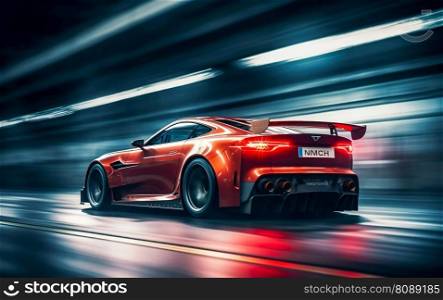 Racing Red Sports Car on Track with Motion Blur. Generative ai. High quality illustration. Racing Red Sports Car on Track with Motion Blur. Generative ai