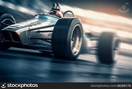 Racing Silver Sports Car on Track with Motion Blur. Generative ai. High quality illustration. Racing Silver Sports Car on Track with Motion Blur. Generative ai