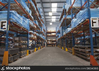 Racking ailse in commercial lighting factory
