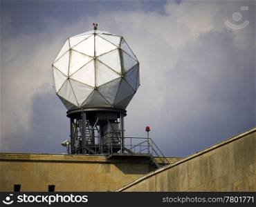 Radar dome on roof. Radar dome on the roof of the terminal building of the Tempelhof Airport, Berlin, Germany