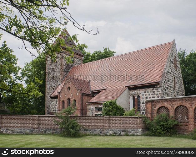 Radensleben-Kirche-Mauern. Radensleben is located along Route 164 (L164) between Wustrau and Herzberg north-west of Berlin. The place belongs since 1993 to Neuruppin - medieval village church with Campo Santo