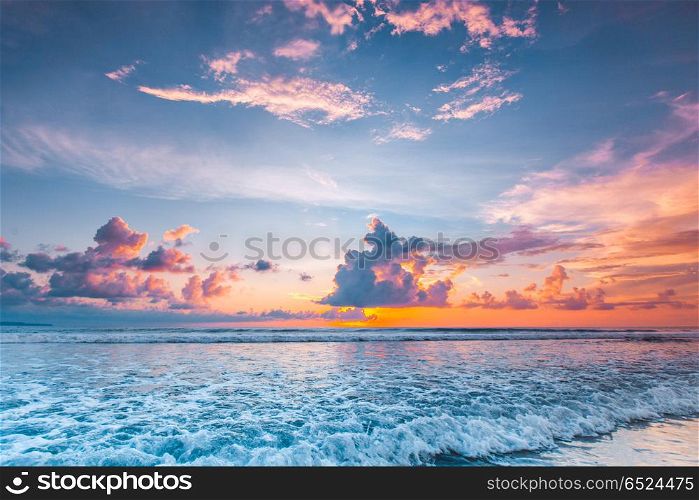 Radiant sea beach sunset. Radiant colorful sea beach sunset on Bali, Indonesia
