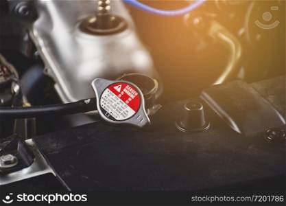 Radiator cap is opened place on radiator of a car,Automotive part concept.