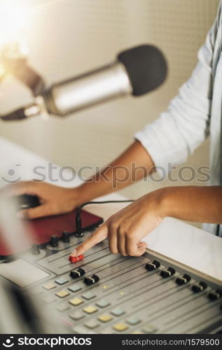 Radio broadcasting from the studio. Radio broadcast