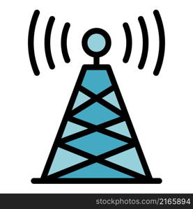 Radio tower icon. Outline radio tower vector icon color flat isolated. Radio tower icon color outline vector
