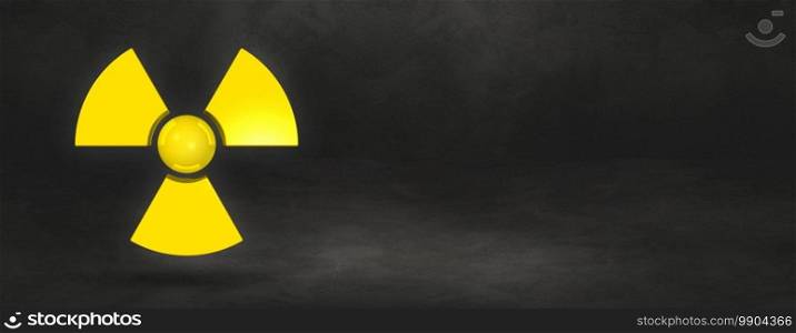Radioactive symbol isolated on a black studio background banner. 3D illustration. Radioactive symbol on a black studio background banner