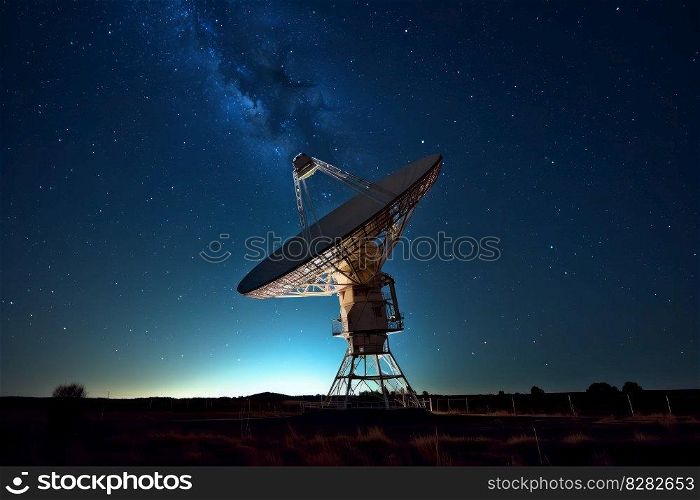 Radiotelescope antenna. City sky digital. Generate Ai. Radiotelescope antenna. Generate Ai