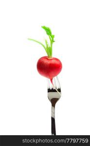 radish on a fork isolated on white
