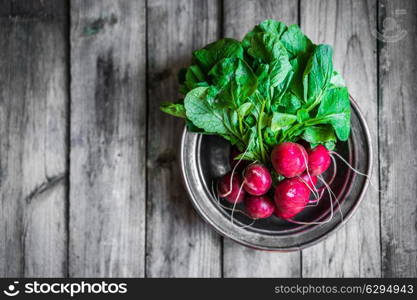 Radish on wooden background