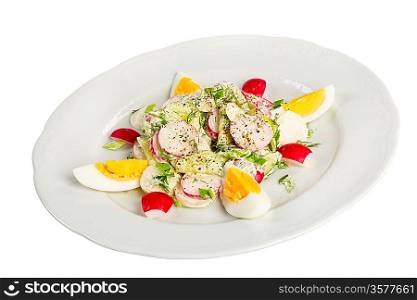 radish salad with egg on a white background