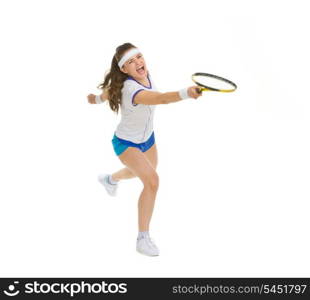 Raging tennis player hitting ball