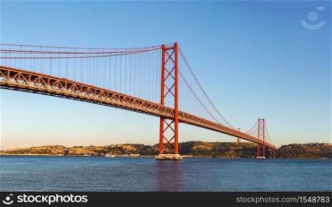 Rail bridge over the Tagus river in Lisbon, Portugal.