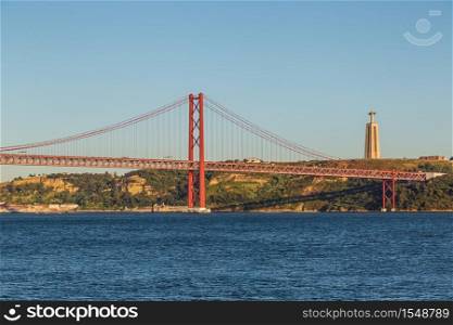 Rail bridge over the Tagus river in Lisbon, Portugal.