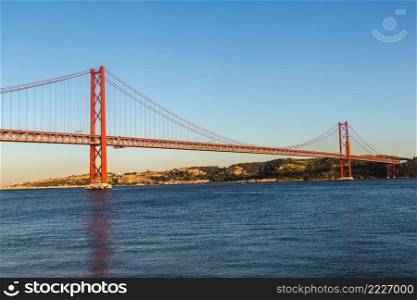 Rail bridge  over the Tagus river  in Lisbon, Portugal.