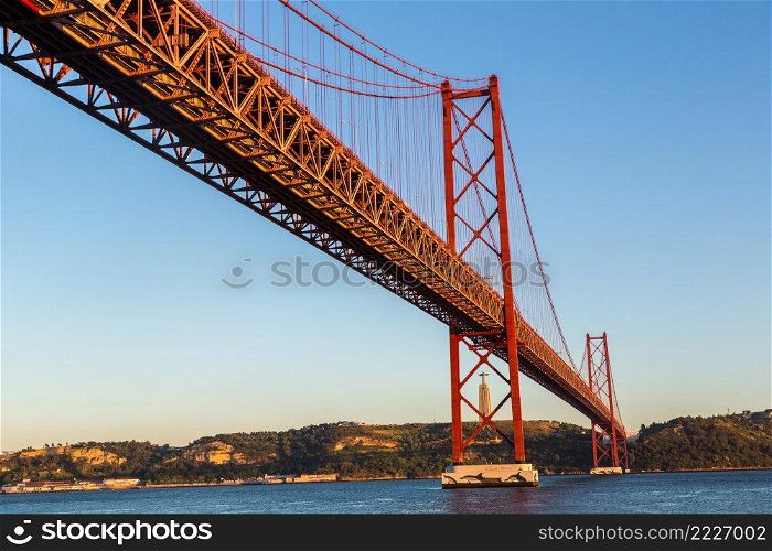 Rail bridge  over the Tagus river  in Lisbon, Portugal.