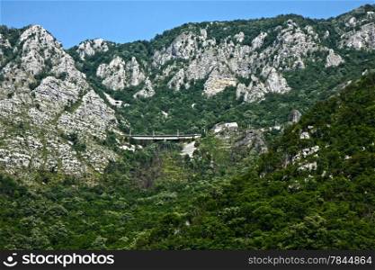 Rail in Montenegrian mountins conecting Serbia and Montenegro