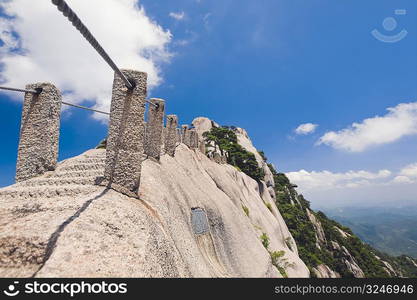 Railing on a cliff, Huangshan, Anhui province, China