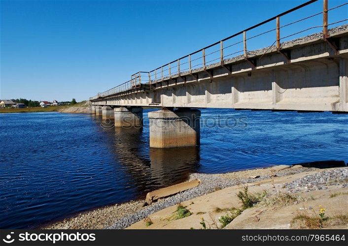 Railroad bridge. river SolzaWhite Sea .Russia, Arkhangelsk region.