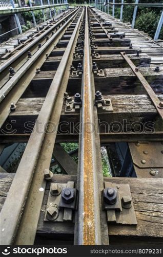 Railroad crossing. Vintage railway bridge
