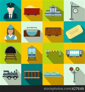 Railroad flat icons set for web and mobile devices. Railroad flat icons set