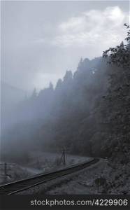 railroad in the Carpathians. turn in the road