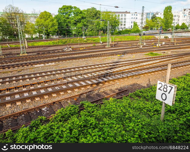 railroad railway tracks hdr. railway railroad tracks for train public transport, hdr