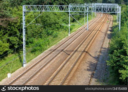 Railroad track through the forest