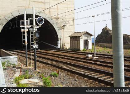 Railroad tracks passing through a tunnel, Italian Riviera, RioMaggiore, La Spezia, Genoa, Liguria, Italy