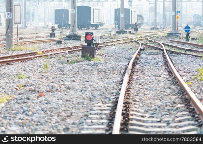 Railway and freight train carriages. rail and station.