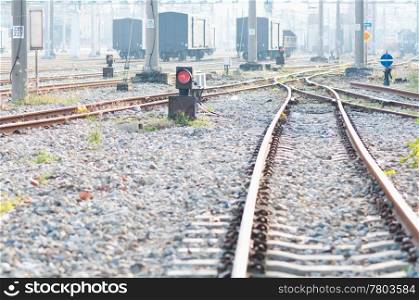 Railway and freight train carriages. rail and station.