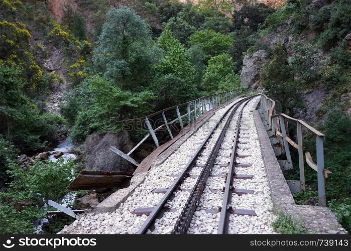 Railway bridge in gorge near Diakopto, Greece