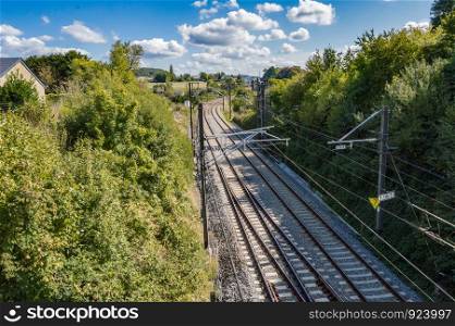 Railway line in the city of Virton in the province of Luxembourg in Belgium