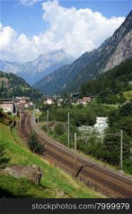 Railway near Gurtnellen in Switzerland